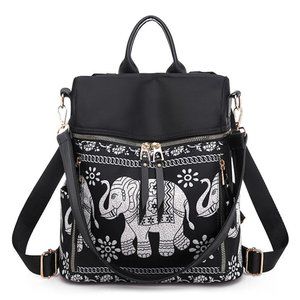 Elephant Print Backpacks Ladies Large Capacity Shoulder Bags Waterproof